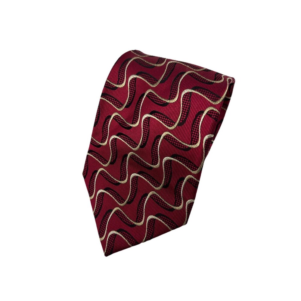 Enrico Guccini 100% Silk Red Tan Black Wavy Pattern Men's Tie Made In Italy‎ 58'